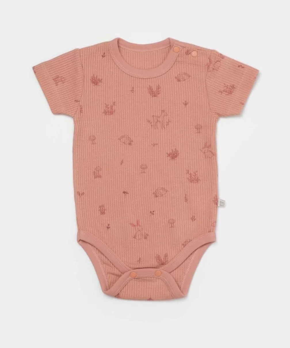 Bibaby Biorganic Waffle Deer And Bird Kısa Kol Body 56984 Ekru Rose