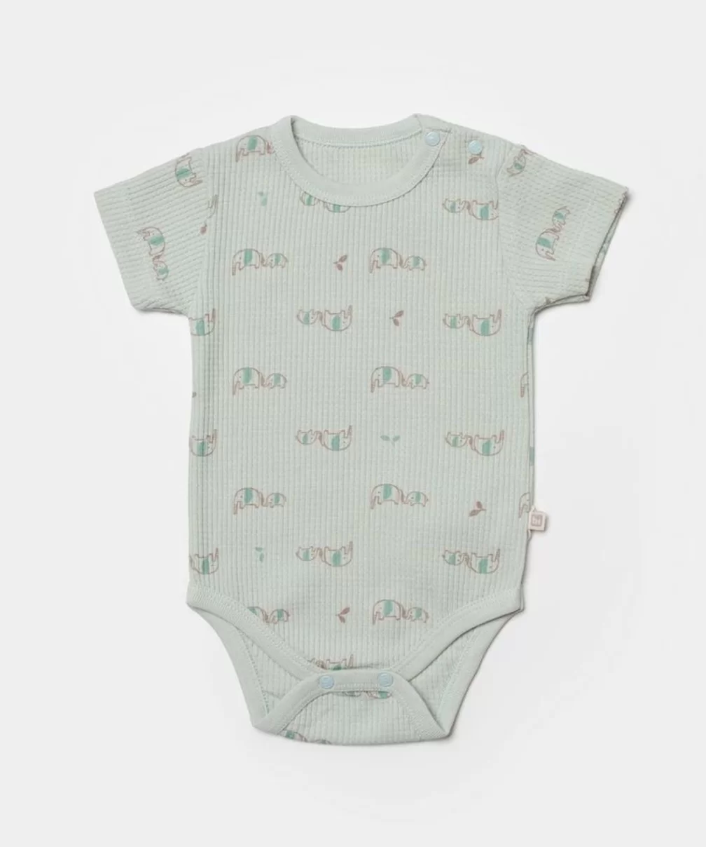 Bibaby Biorganic Waffle I Love My Mama Kısa Kol Body 56982 Bej-Mint