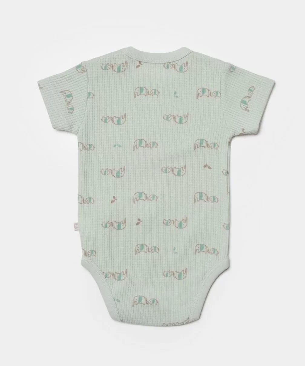 Bibaby Biorganic Waffle I Love My Mama Kısa Kol Body 56982 Bej-Mint