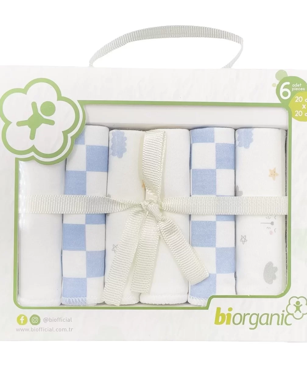 Bibaby Biorganik Desenli 6lı Penye Mendil 57759 Mavi