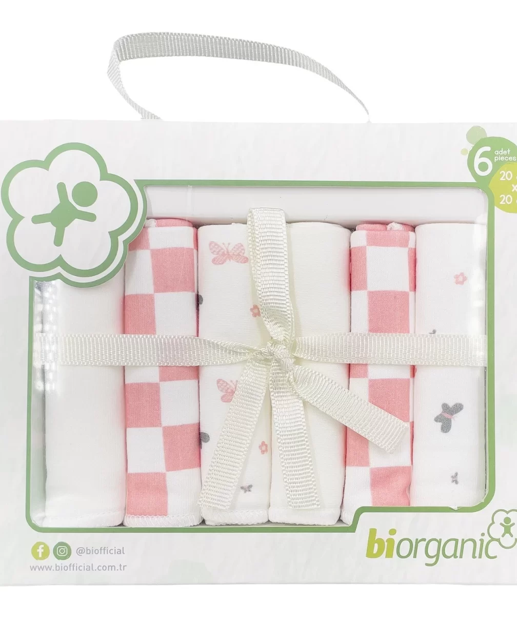 Bibaby Biorganik Desenli 6lı Penye Mendil 57759 Pembe