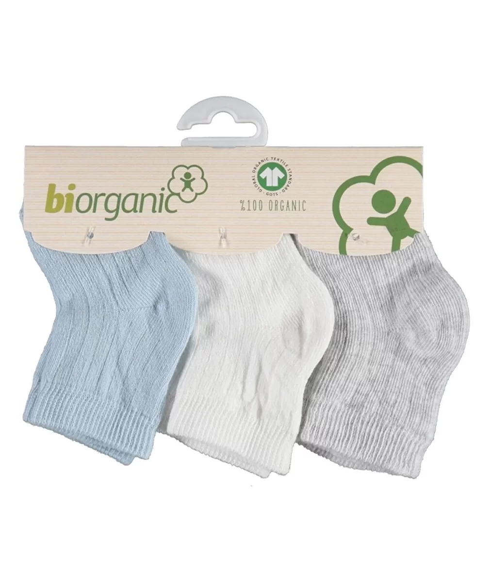 Bibaby Biorganik Desenli Basic 3Lü Çorap 68344 Beyaz-Mavi-Gri