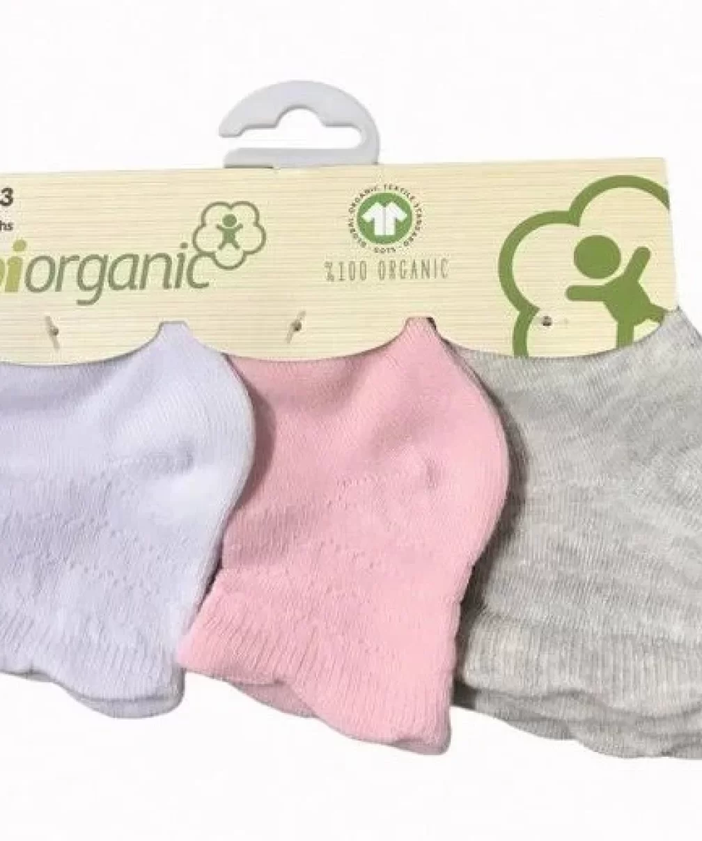 Bibaby Biorganik Desenli Basic 3Lü Çorap 68344 Beyaz-Pembe-Gri