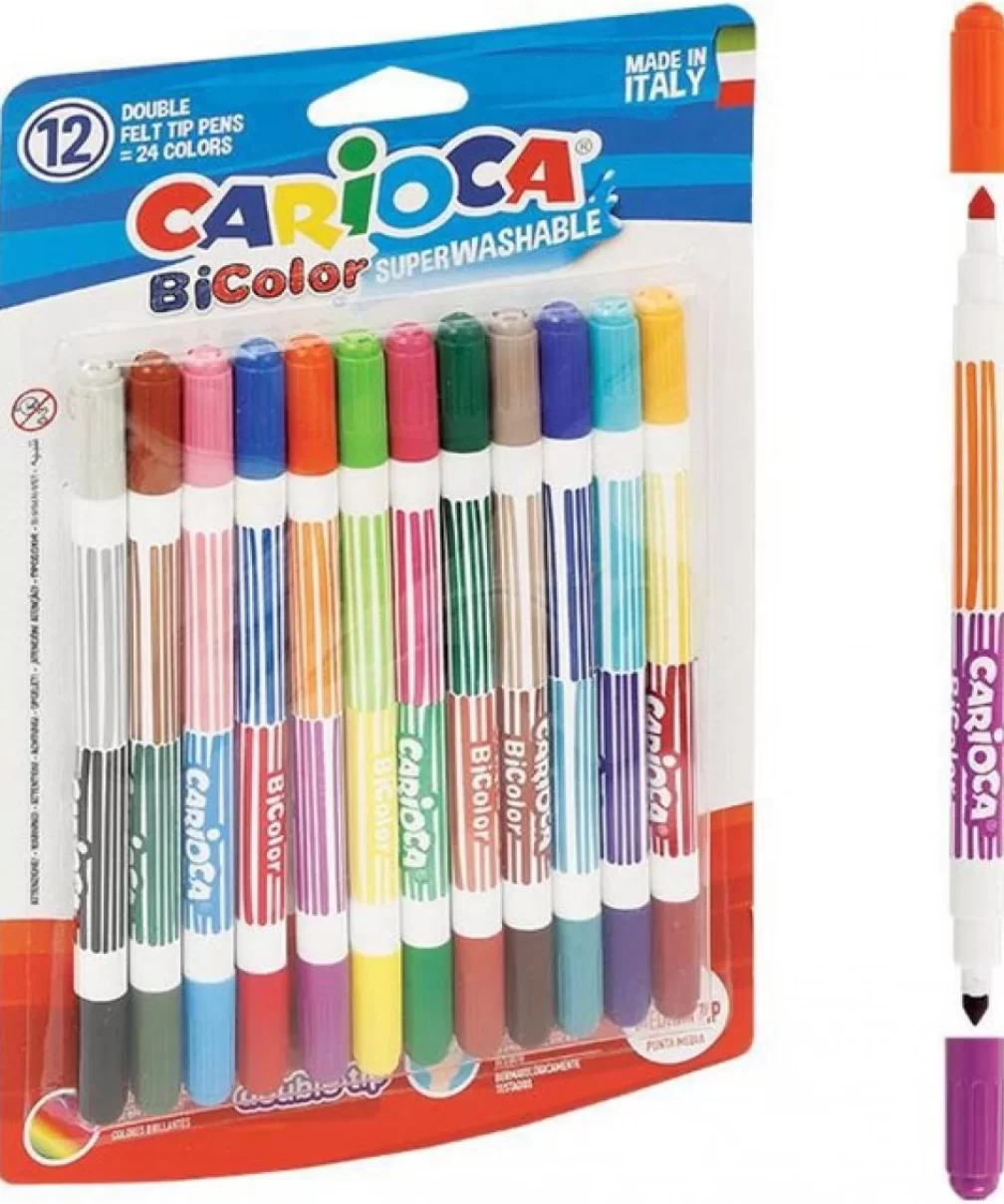 Carioca Bicolor Süper Yıkanabilir Çift Uçlu Keçeli Boya Kalemi 12Li 24 Renk