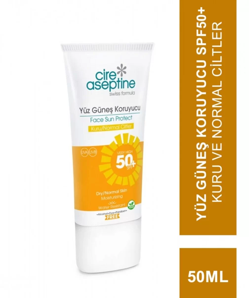 Cire Aseptine Sun Yüz Güneş Koruyucu Krem Kuru ve Normal Ciltler 50 SPF 50ml