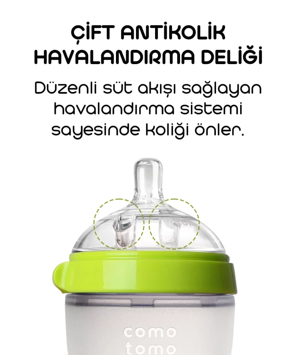 Comotomo Antikolik Silikon Biberon 250 ml 3-6 Ay Yeşil