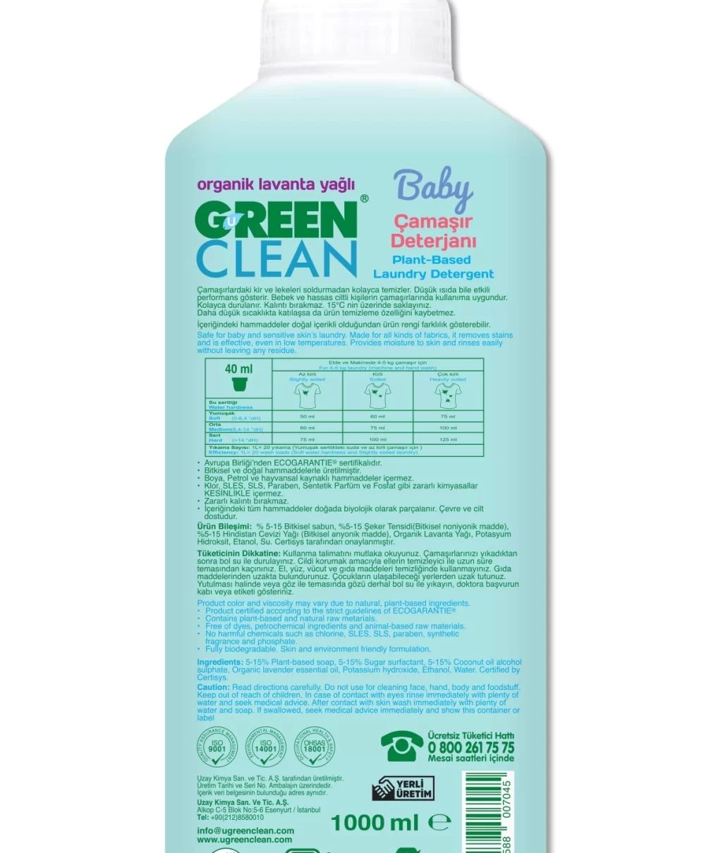 Green Clean Baby Bitkisel Çamaşır Deterjanı 1000 ml (20 Yıkama)