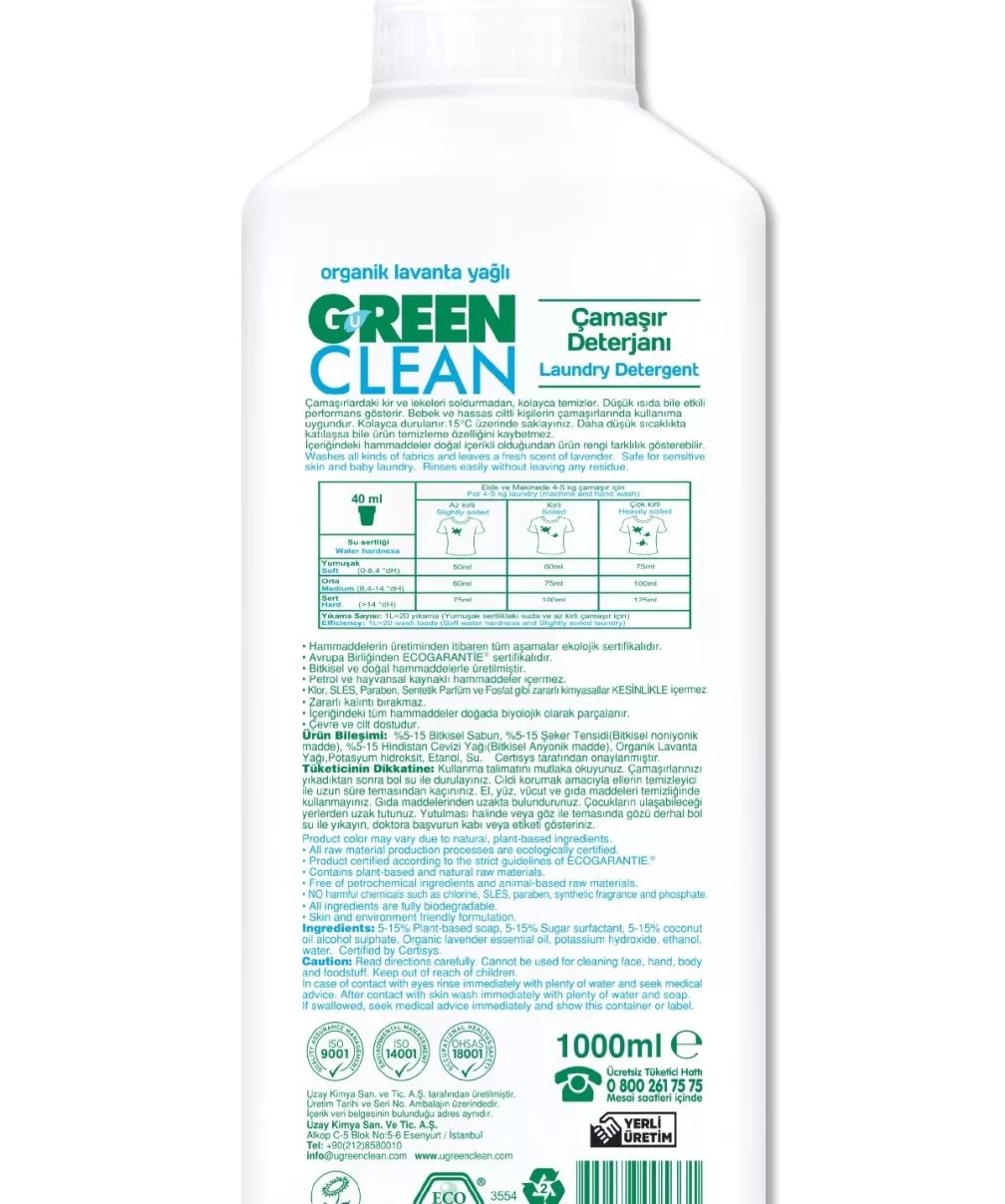 Green Clean Bitkisel Çamaşır Deterjanı 1000 ml (20 Yıkama)