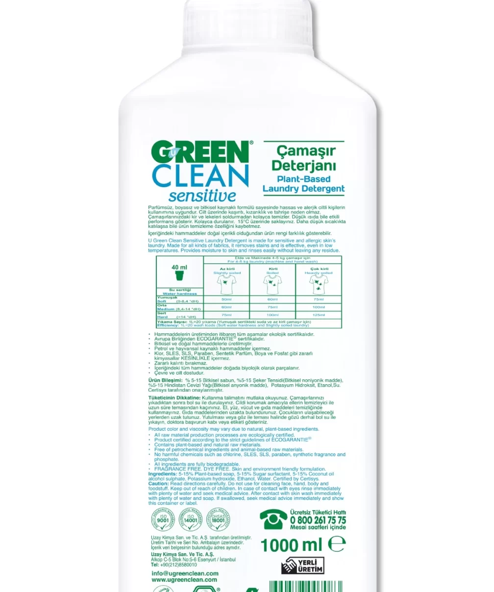 Green Clean Sensitive Parfümsüz Bitkisel Çamaşır Deterjanı 1000ml