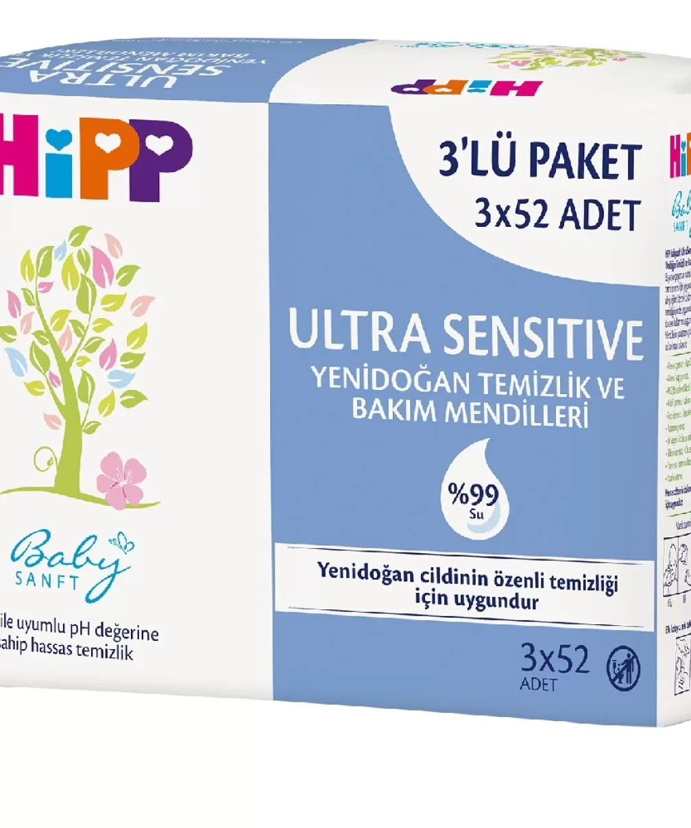 Hipp Ultra Sensitive Yenidoğan Temizlik ve Bakım Mendili 3lü 156 Yaprak