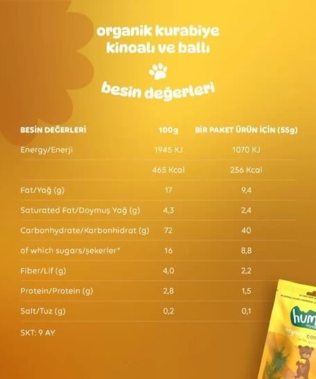 Humm Organik Ballı ve Kinoalı Kurabiye 55 Gr