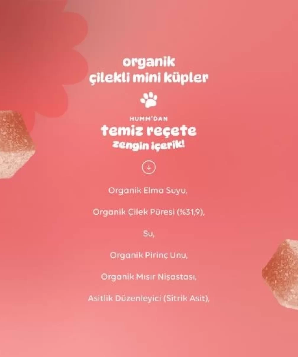 Humm Organik Çilekli Glutensiz Vegan Mini Küpler 30 Gr