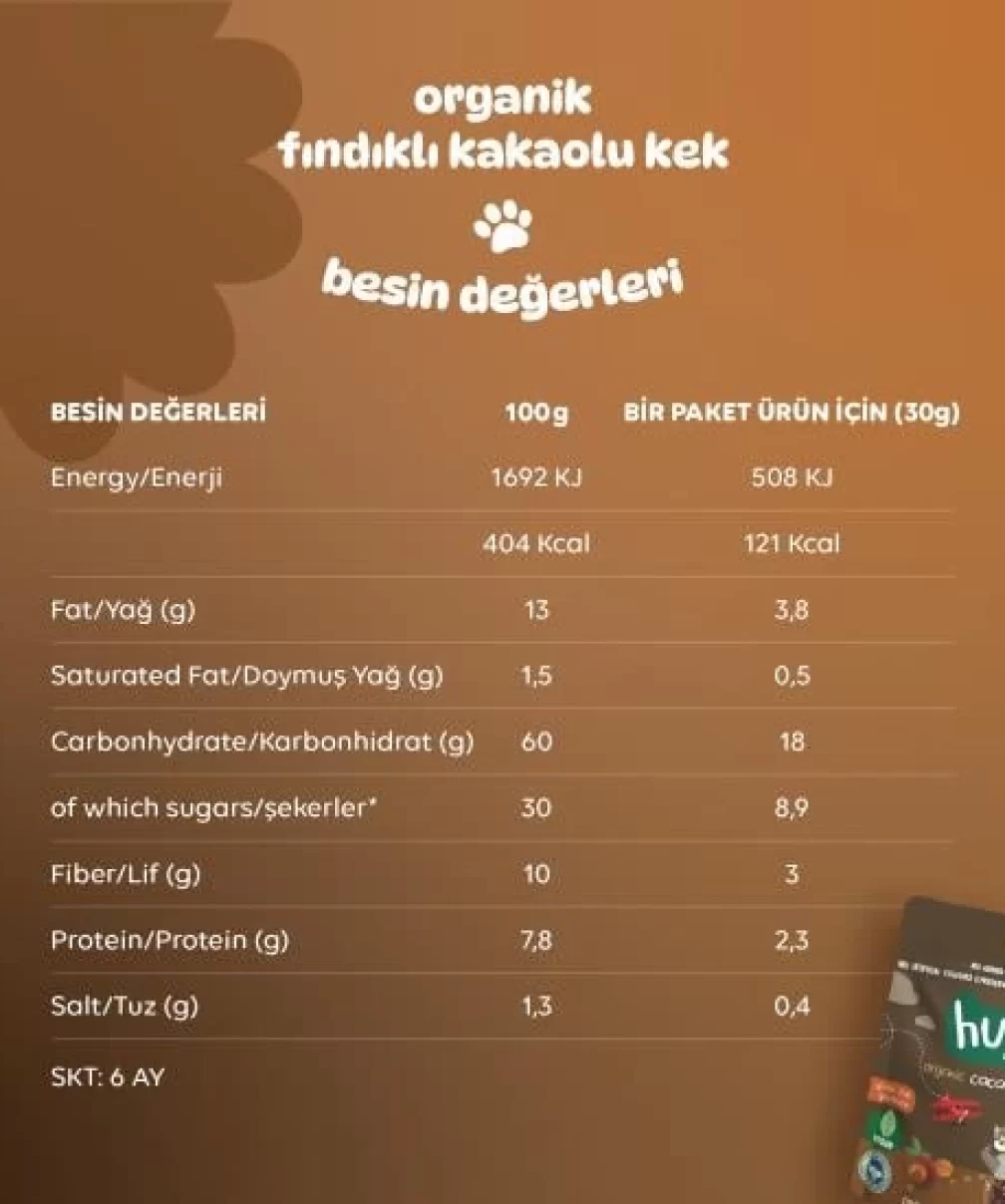 Humm Organik Fındıklı Kakaolu Vegan Kek 30 Gr