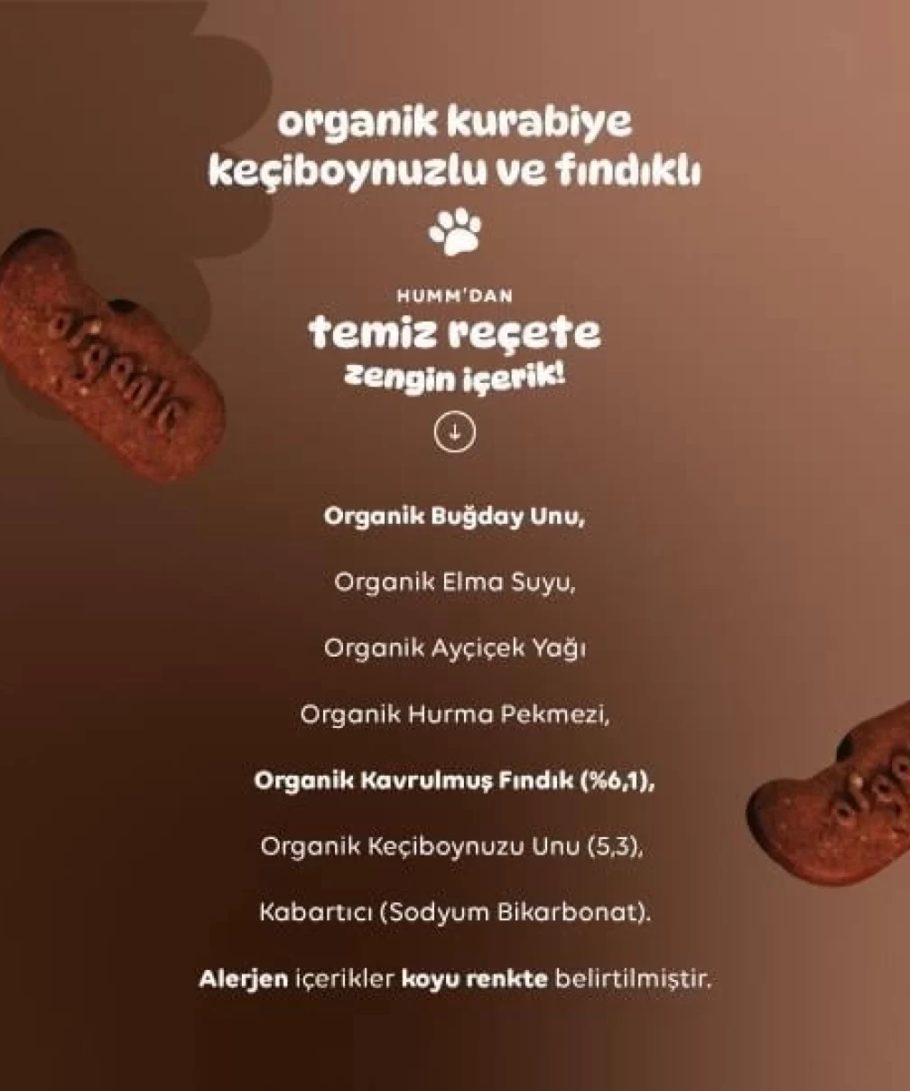 Humm Organik Keçiboynuzlu ve Fındıklı Vegan Kurabiye 55 Gr