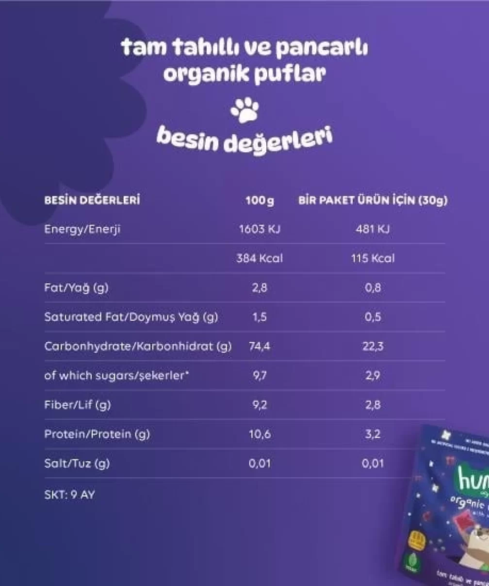 Humm Organik Pancarlı ve Tam Tahıllı Puflar 30 Gr