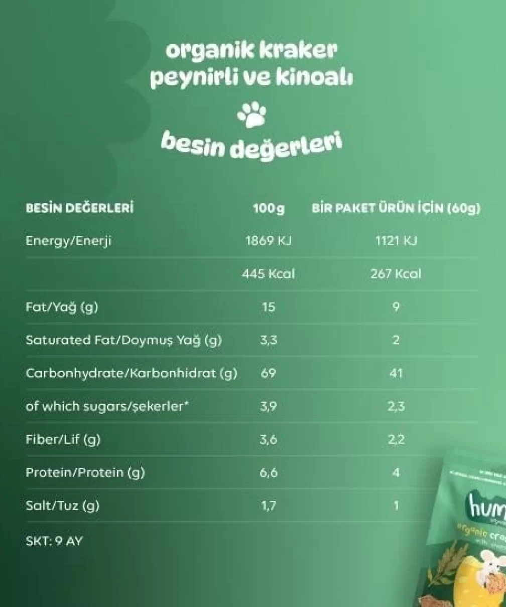 Humm Organik Peynirli Kinoalı Kraker 60 Gr