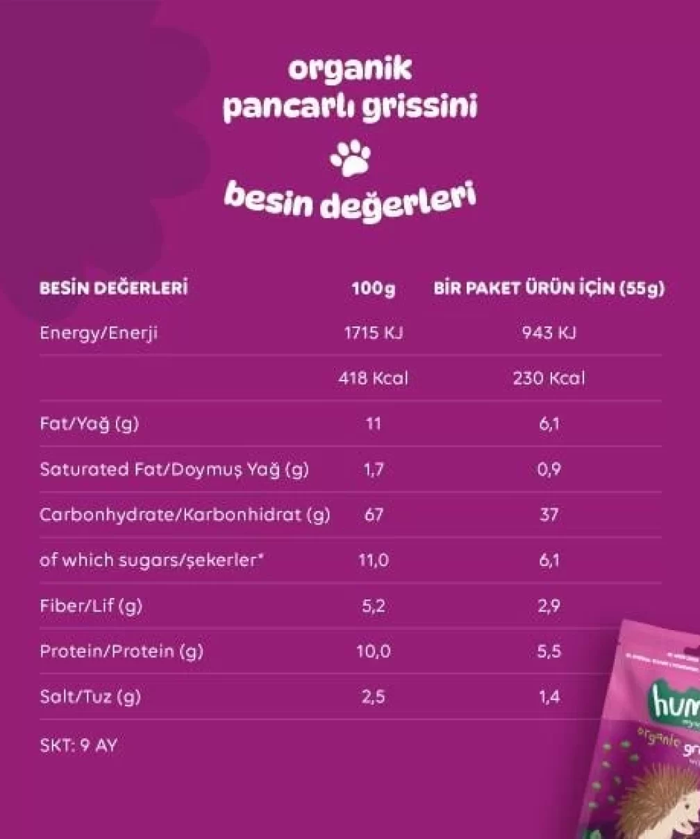 Humm Organik Vegan Pancarlı Grissini 55 Gr