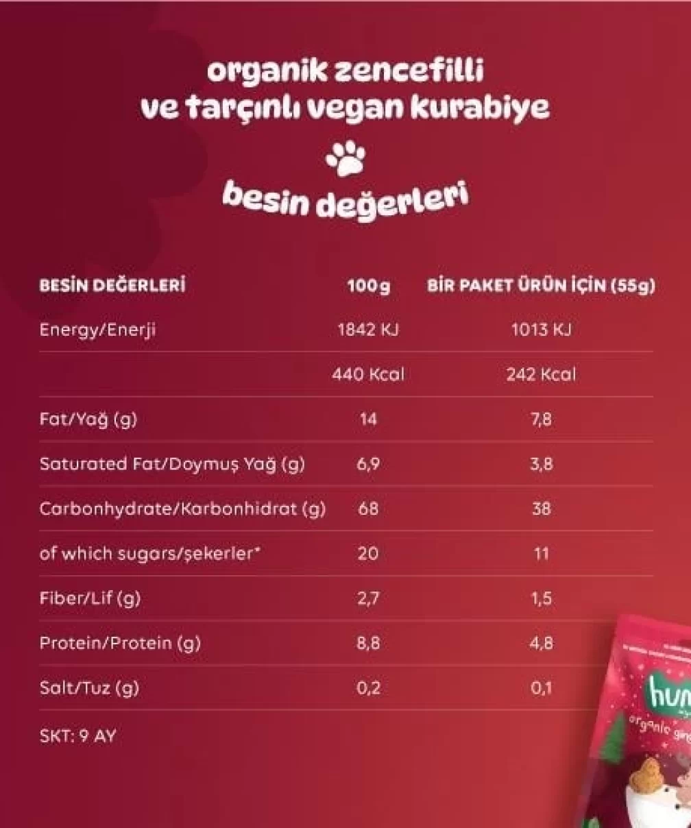 Humm Organik Zencefilli ve Tarçınlı Vegan Kurabiye 55 Gr