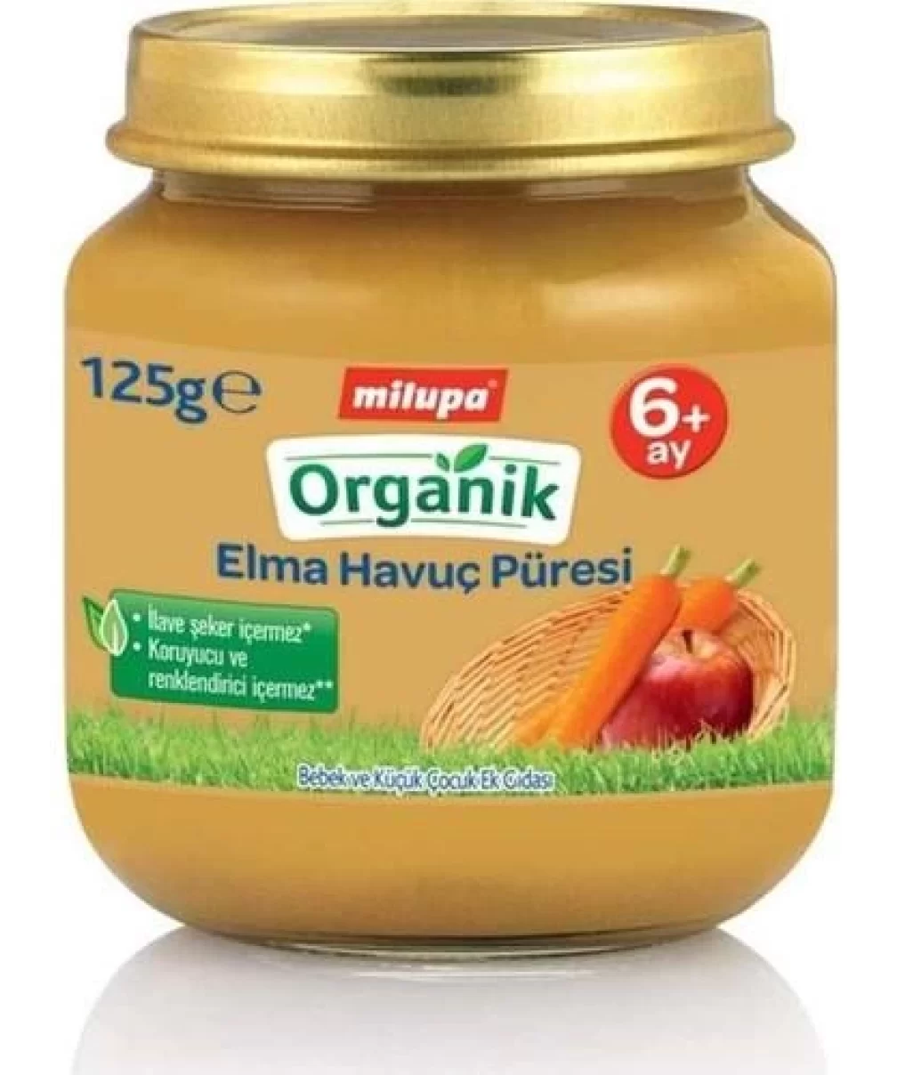 Milupa Organik Elma Havuç Püreli Kavanoz Maması 125 Gr