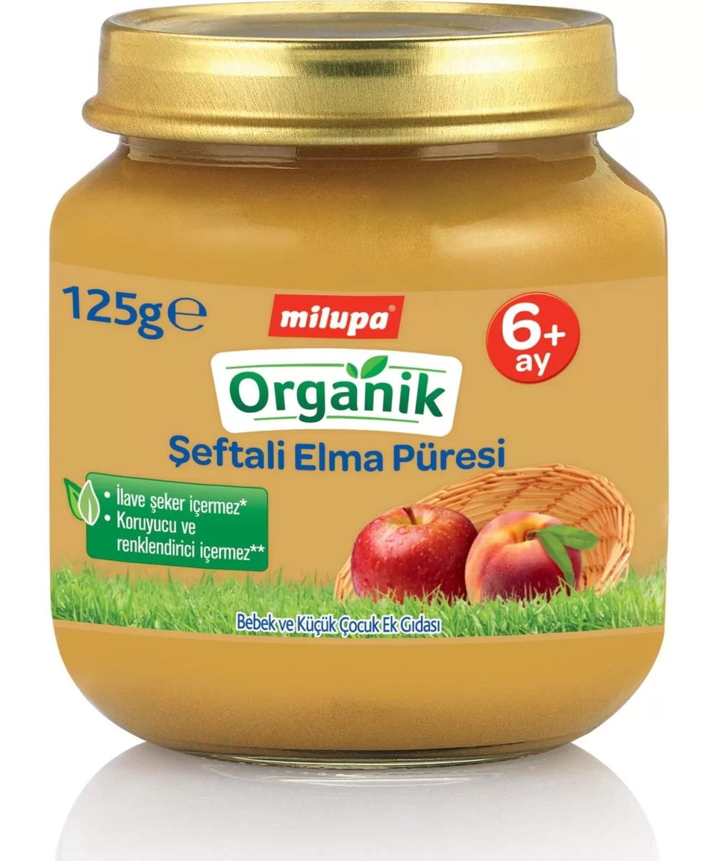 Milupa Organik Şeftali Elma Püreli Kavanoz Maması 125 Gr