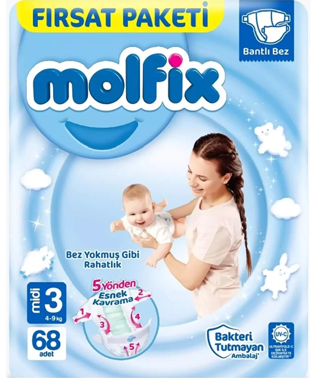 Molfix Bebek Bezi Fırsat Paketi 3 Beden 4-9 Kg 68 Adet