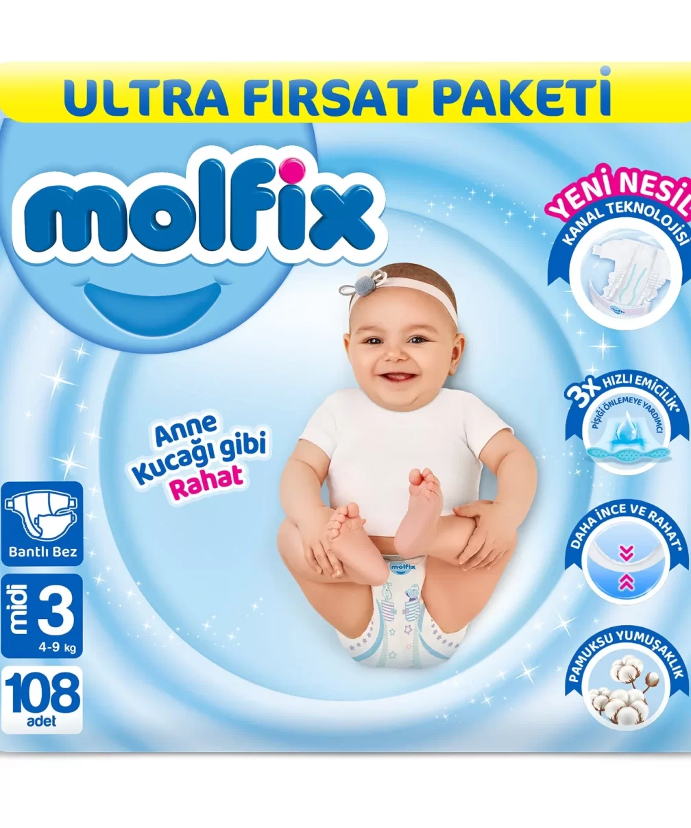 Molfix Bebek Bezi Ultra Fırsat Paketi 3 Beden 4-9 Kg 108 Adet