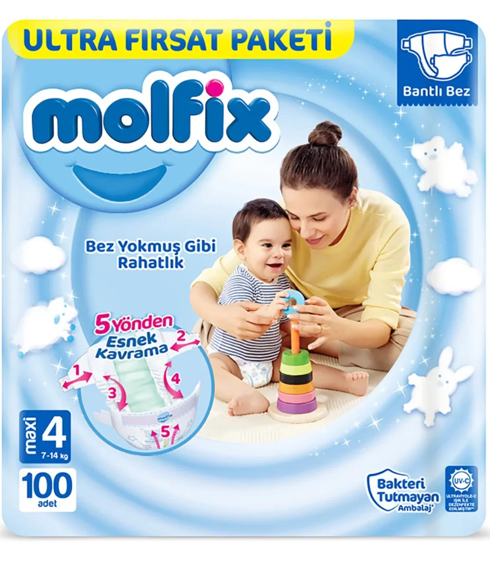 Molfix Bebek Bezi Ultra Fırsat Paketi 4 Beden 7-14 Kg 100 Adet