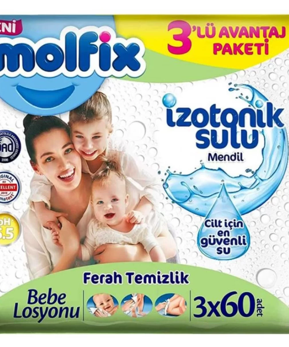 Molfix İzotonik Sulu Ferah Temizlik Islak Havlu Mendil 3Lü 180 Yaprak