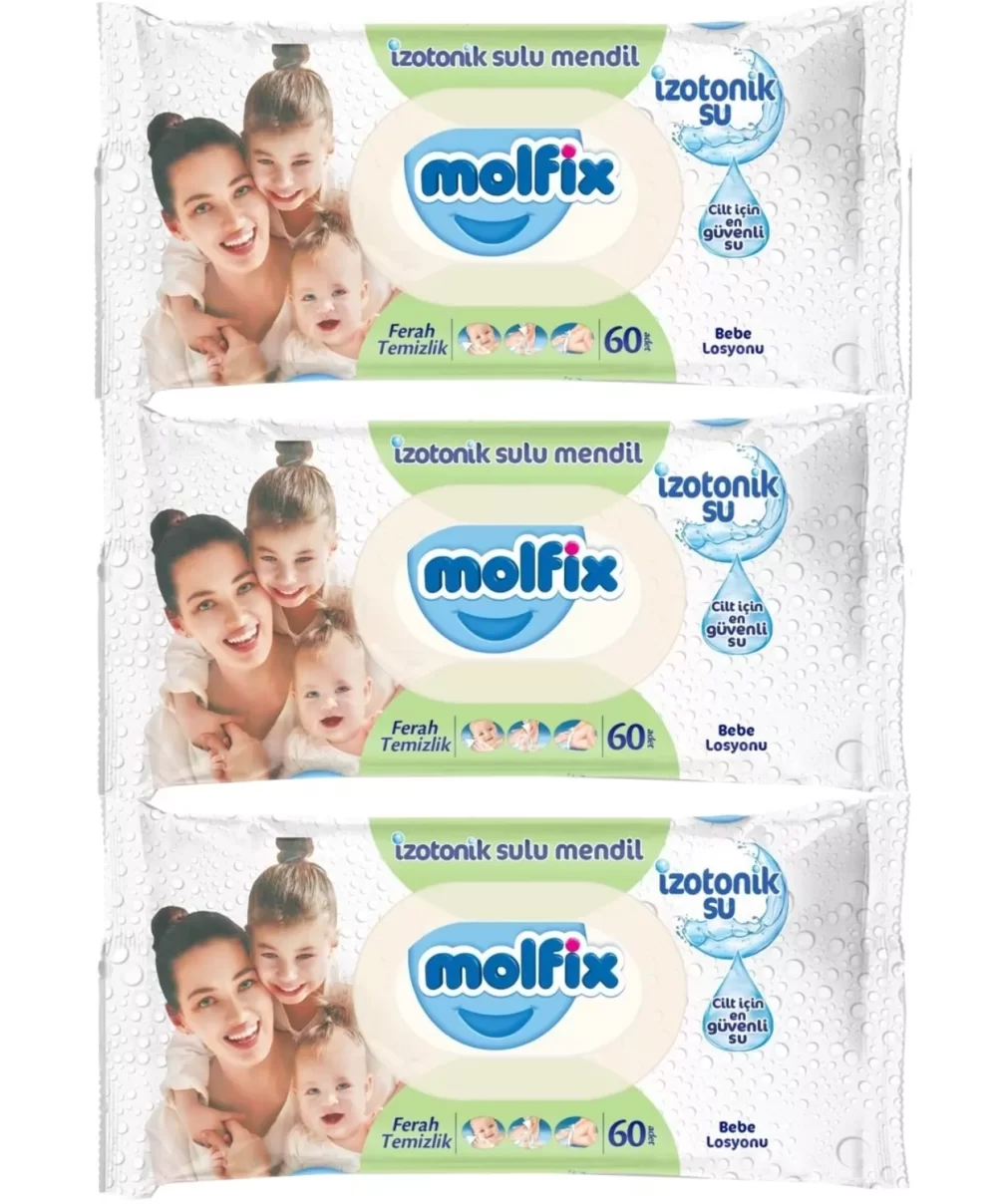 Molfix İzotonik Sulu Ferah Temizlik Islak Havlu Mendil 3Lü 180 Yaprak