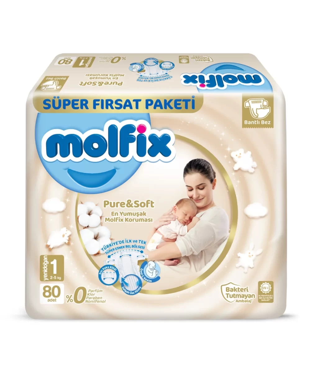 Molfix Pure&Soft Bebek Bezi Süper Fırsat Paketi 1 Beden 2-5 Kg 80 Adet