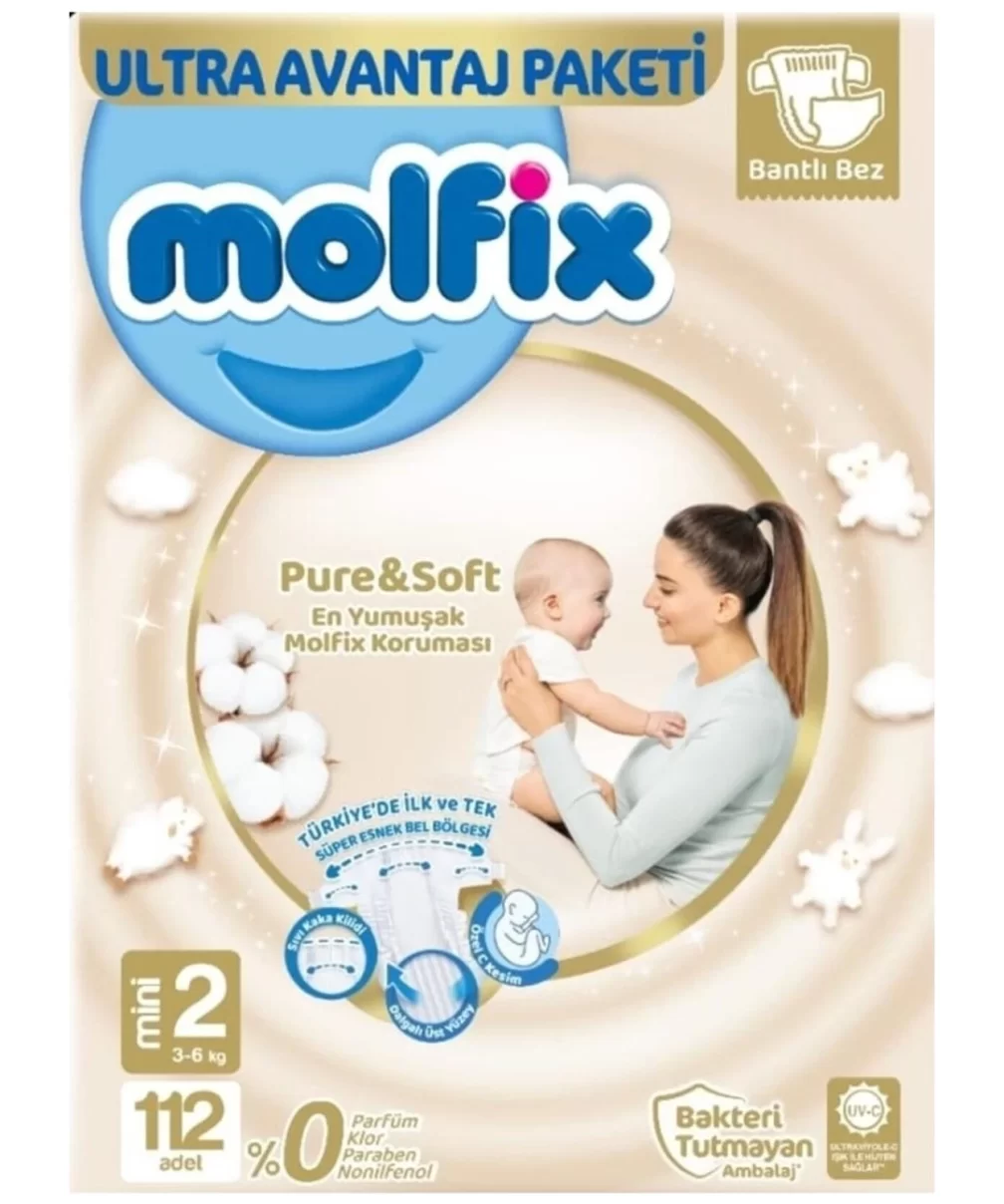 Molfix Pure&Soft Bebek Bezi Ultra Avantaj Paketi 2 Beden 3-6 Kg 112 Adet