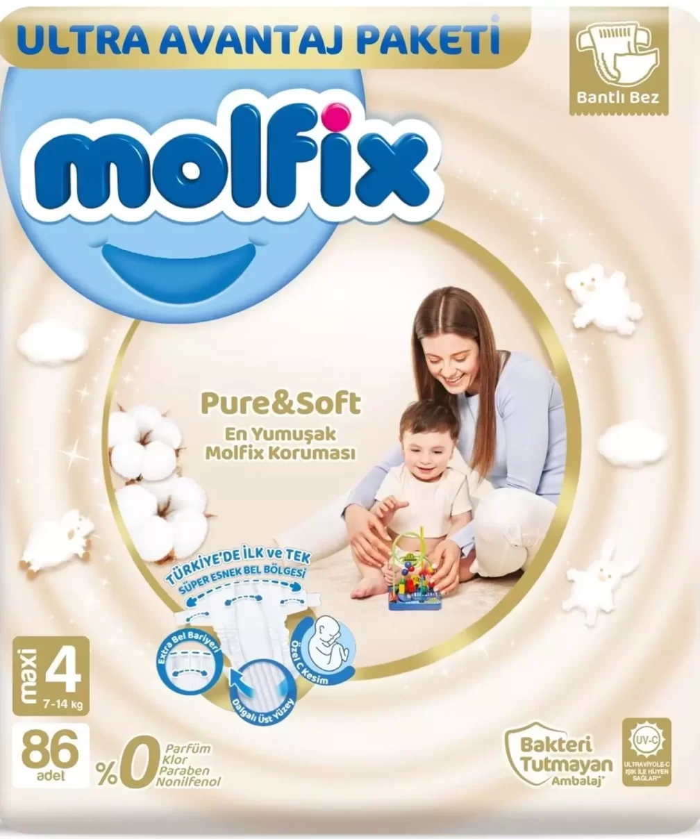 Molfix Pure&Soft Bebek Bezi Ultra Avantaj Paketi 4 Beden 7-14 Kg 86 Adet