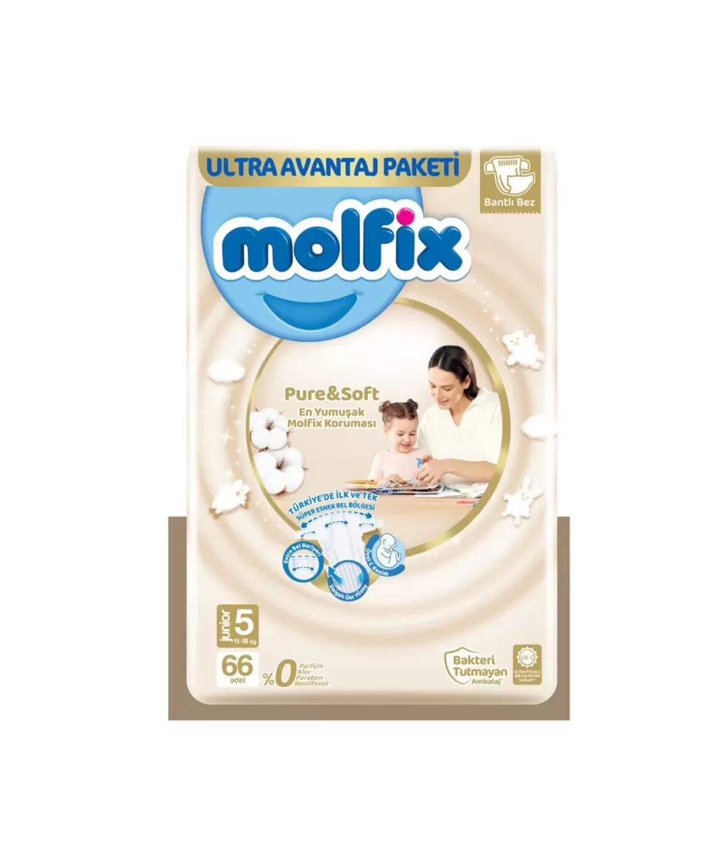 Molfix Pure&Soft Bebek Bezi Ultra Avantaj Paketi 5 Beden 11-18 Kg 66 Adet