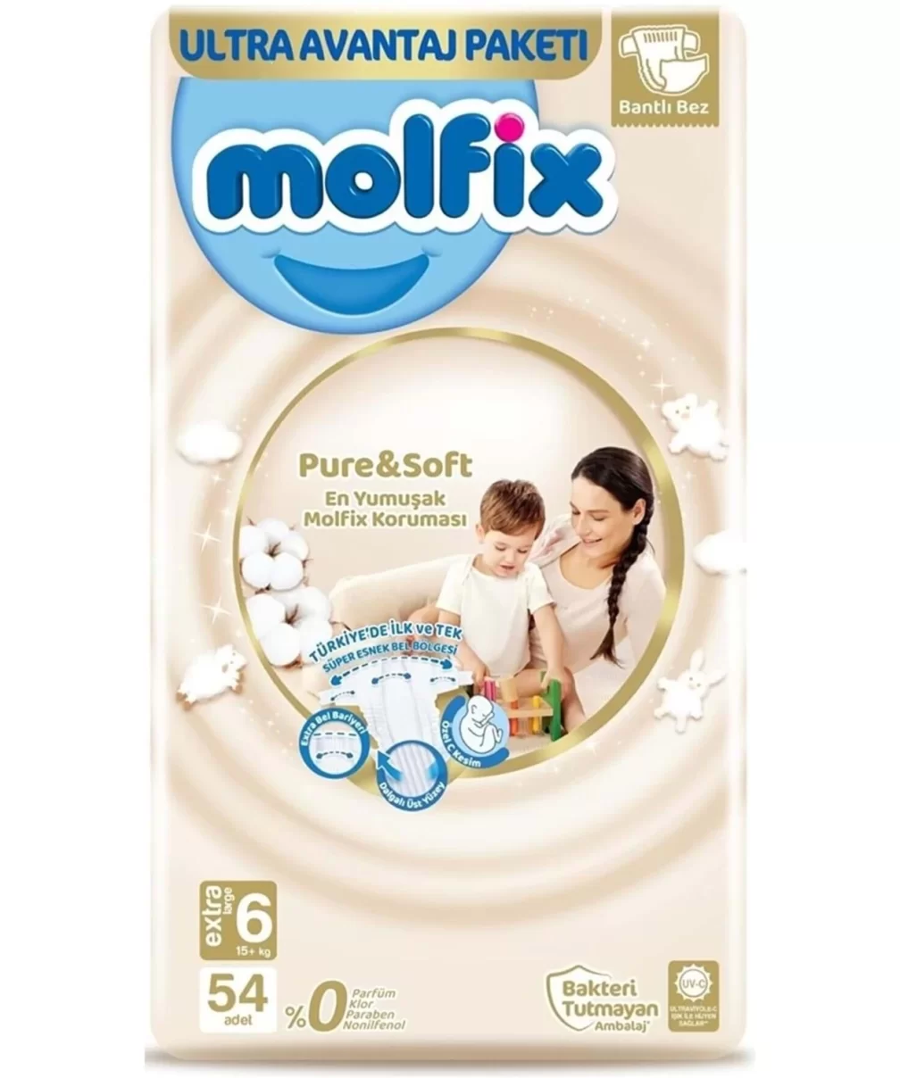 Molfix Pure&Soft Bebek Bezi Ultra Avantaj Paketi 6 Beden 15+ Kg 54 Adet