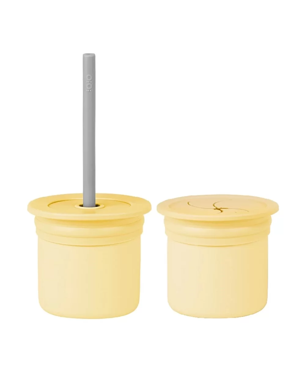 OiOi Ham+Hüp Pipetli Silikon Bardak Seti Mellow Yellow / Powder Grey