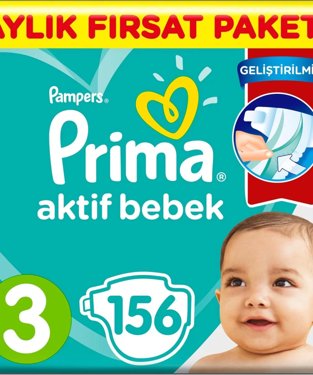 Prima Bebek Bezi Aktif Bebek 3 Beden Aylık Fırsat Paketi 156 Adet