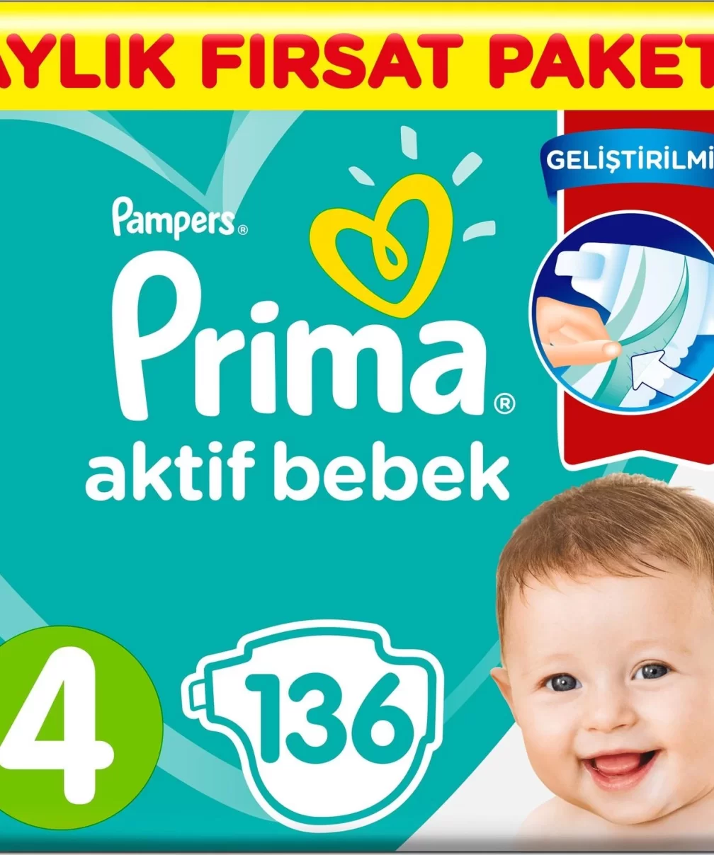 Prima Bebek Bezi Aktif Bebek 4 Beden Aylık Fırsat Paketi 136 Adet