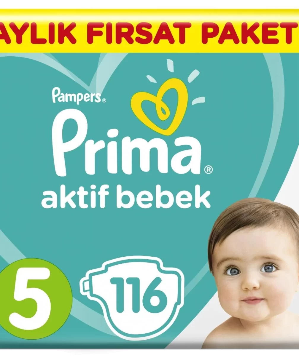 Prima Bebek Bezi Aktif Bebek 5 Beden Aylık Fırsat Paketi 116 Adet