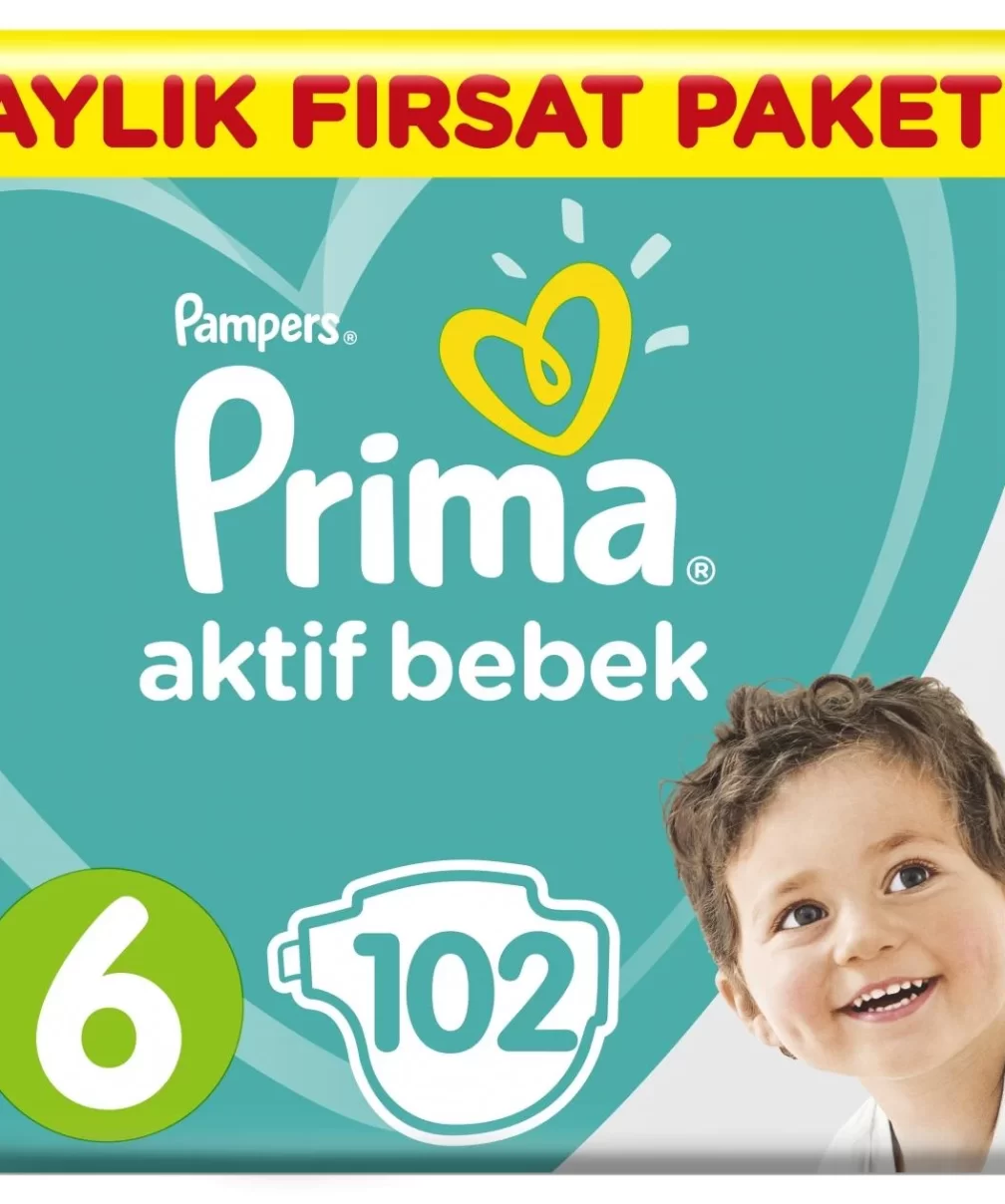 Prima Bebek Bezi Aktif Bebek 6 Beden Aylık Fırsat Paketi 102 Adet