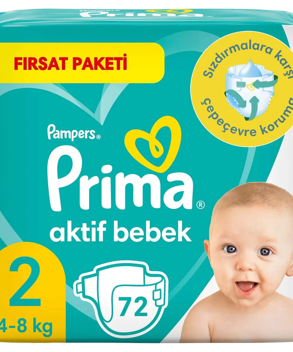 Prima Bebek Bezi Aktif Bebek Fırsat Paket 2 Beden 72 Adet