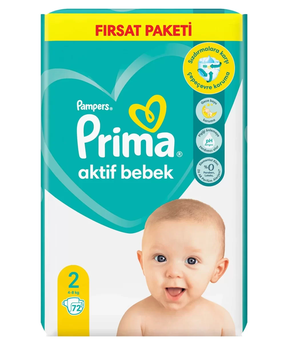 Prima Bebek Bezi Aktif Bebek Fırsat Paket 2 Beden 72 Adet