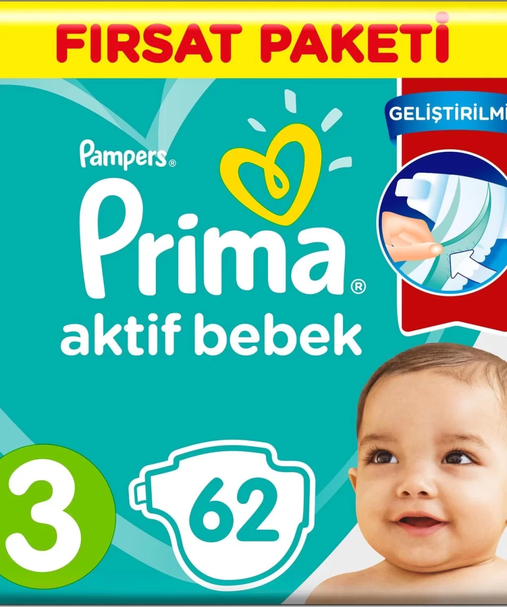 Prima Bebek Bezi Aktif Bebek Fırsat Paket 3 Beden 62 Adet