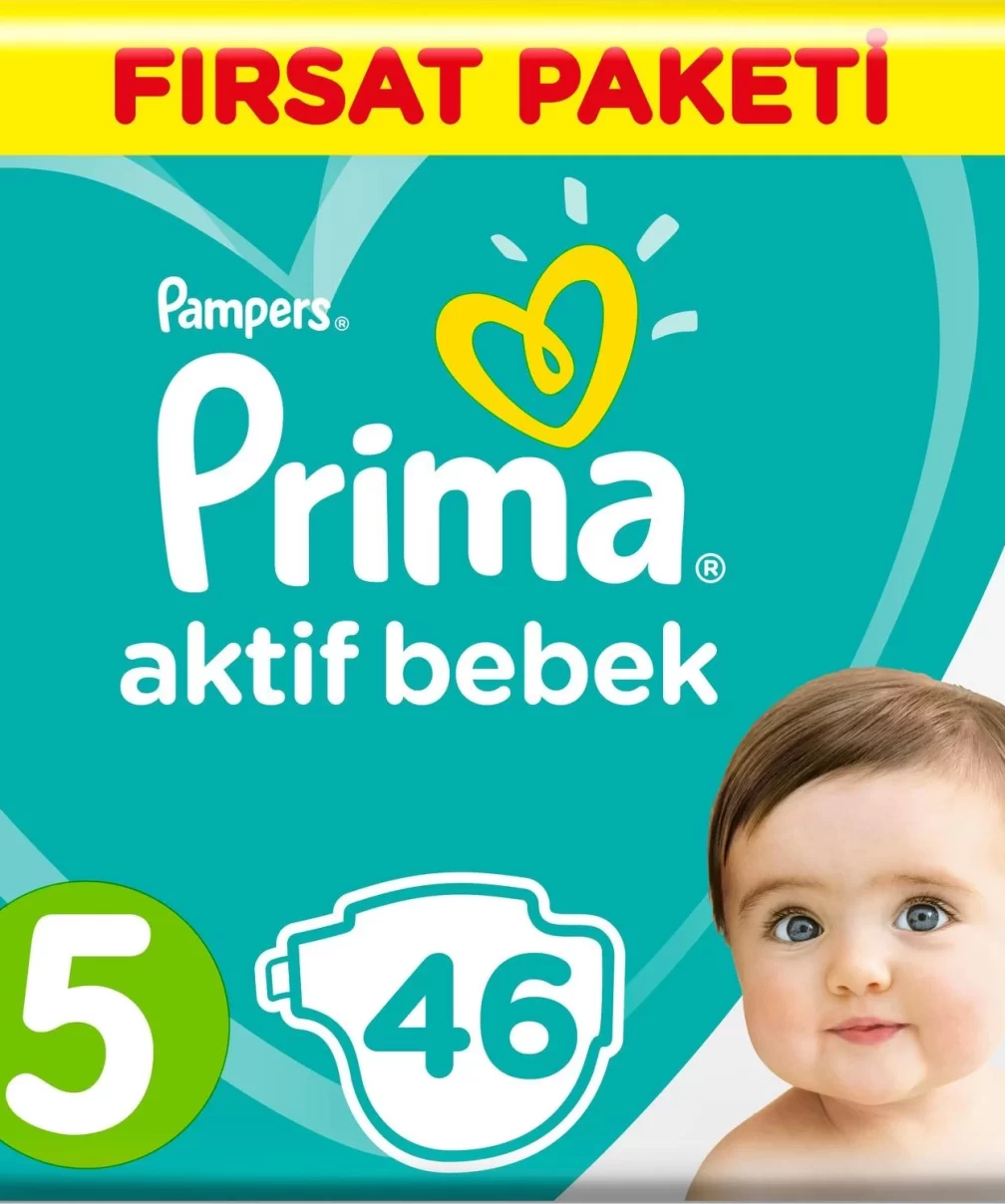 Prima Bebek Bezi Aktif Bebek Fırsat Paket 5 Beden 46 Adet