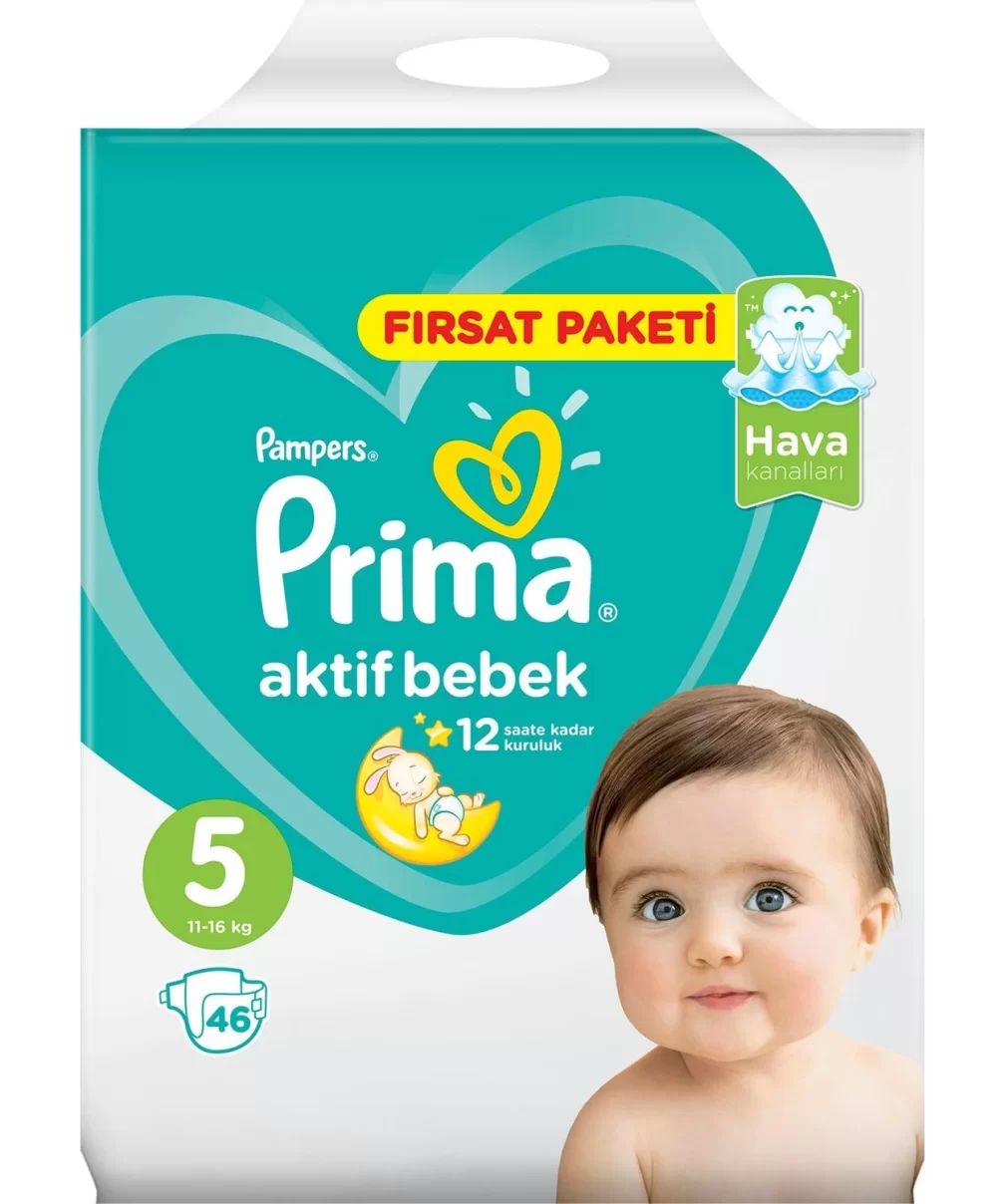 Prima Bebek Bezi Aktif Bebek Fırsat Paket 5 Beden 46 Adet