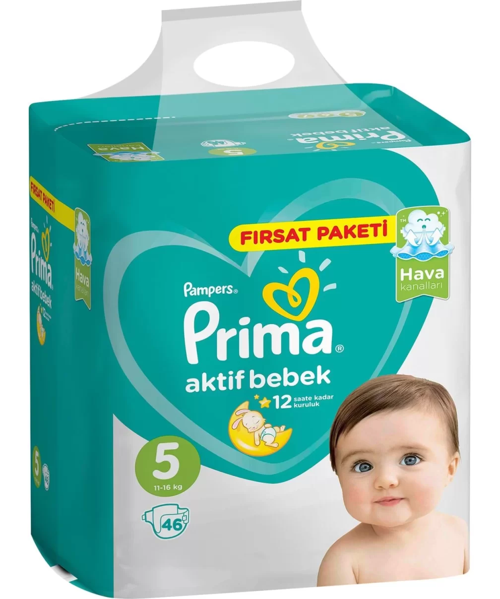 Prima Bebek Bezi Aktif Bebek Fırsat Paket 5 Beden 46 Adet