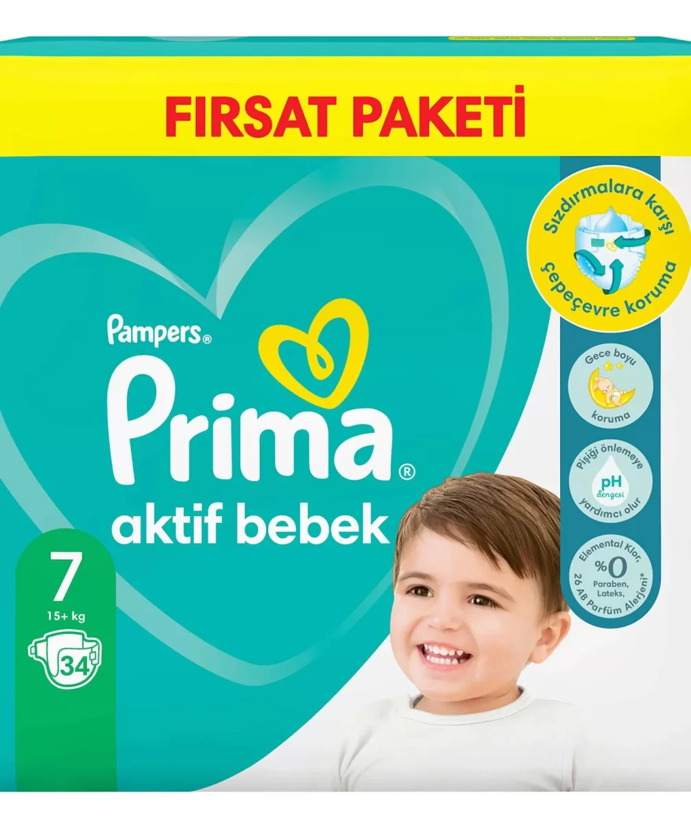 Prima Bebek Bezi Aktif Bebek Fırsat Paket 7 Beden 34 Adet