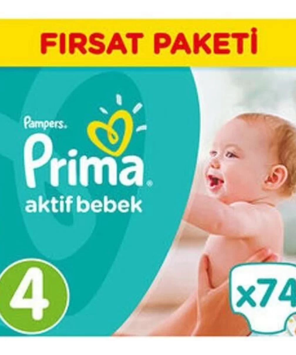 Prima Bebek Bezi Aktif Bebek Mega Fırsat Paketi 4 Beden 74 Adet