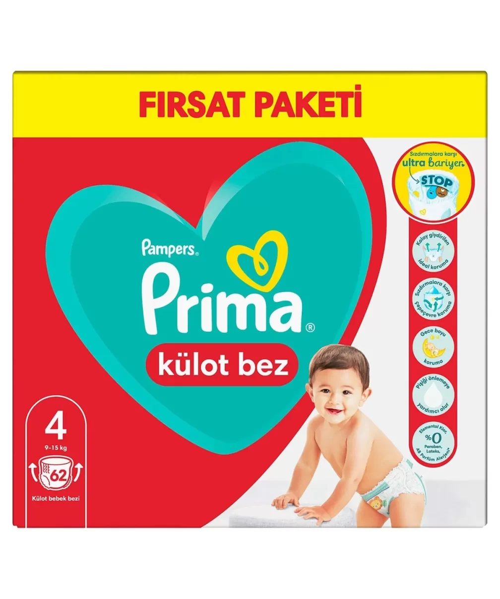 Prima Külot Bebek Bezi Fırsat Paketi 4 Beden 62 Adet