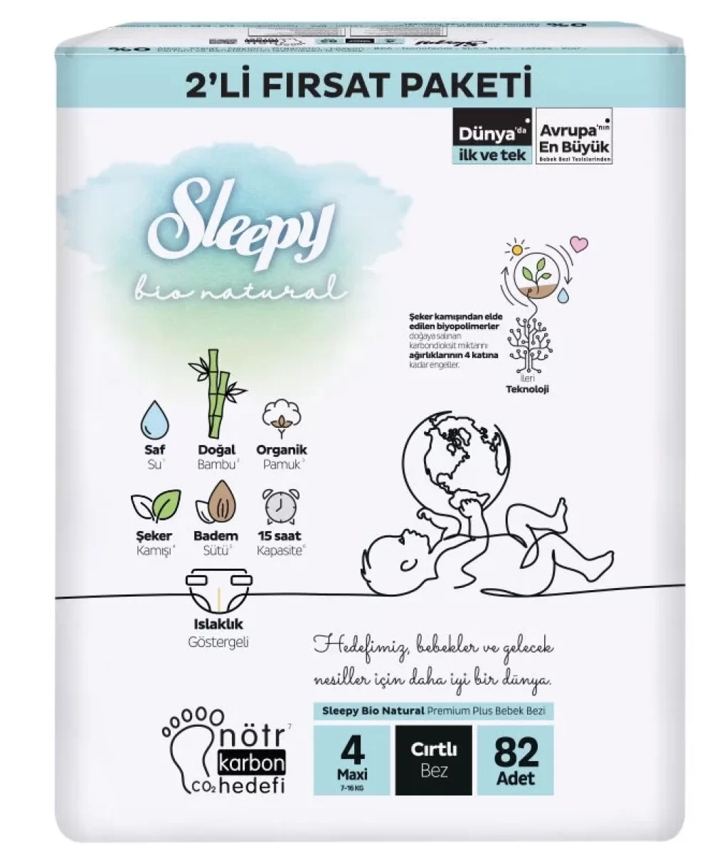 Sleepy Bio Natural Bebek Bezi 2Li Fırsat Paketi 4 Beden 82 Adet