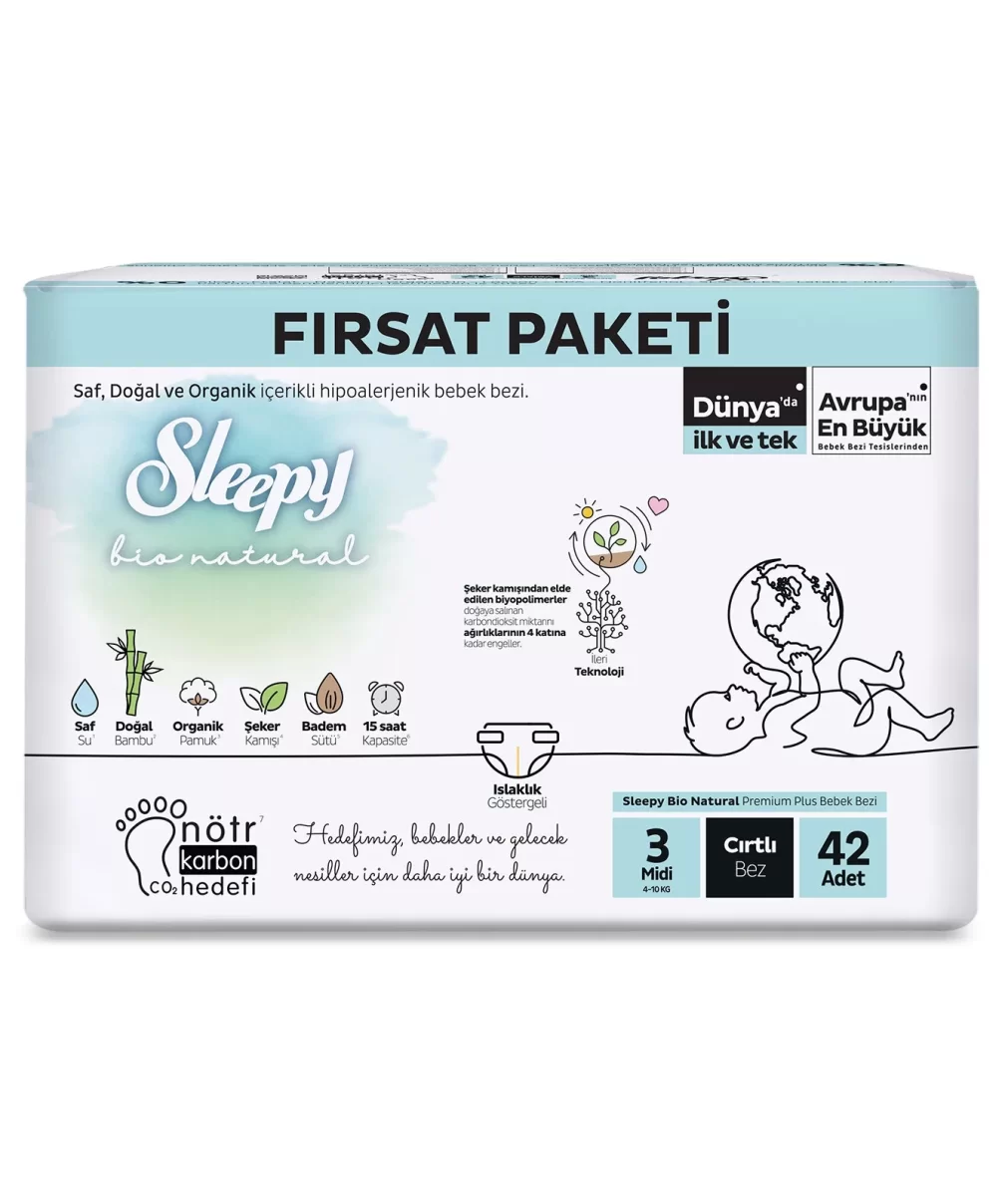 Sleepy Bio Natural Bebek Bezi Fırsat Paketi 3 Beden 42 Adet